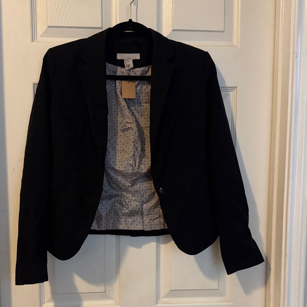 H&M Black Women's Blazer with Patterned Lining